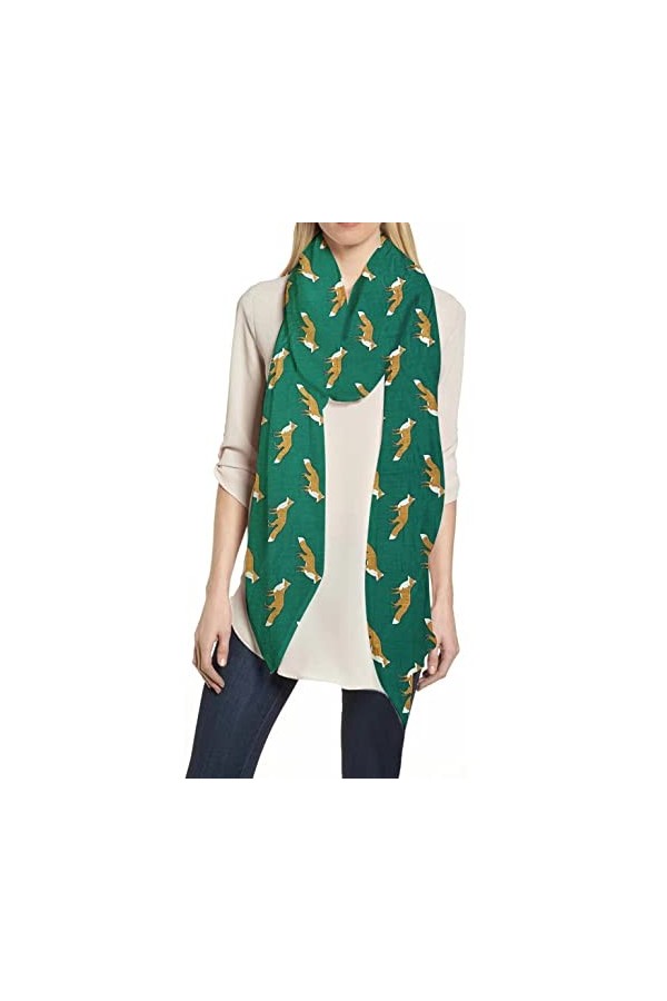 Lina & Lily Écharpe Foulard Femme Imprimé Renard Vert 