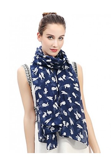 Lina & Lily Écharpe Foulard pour Femme Imprimé Lapin Bleu marine 