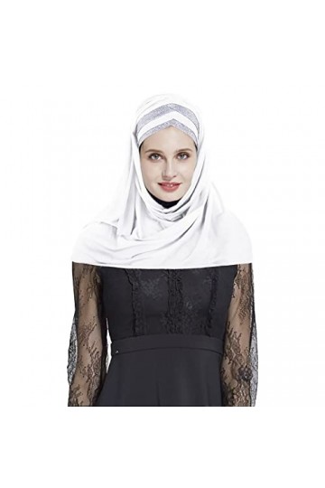 Hijab Foulard à Enfiler Croisé pour Femmes Voile Islamique Foulard Musulman Long en Dentelle Turban Châle Islamique Confortab