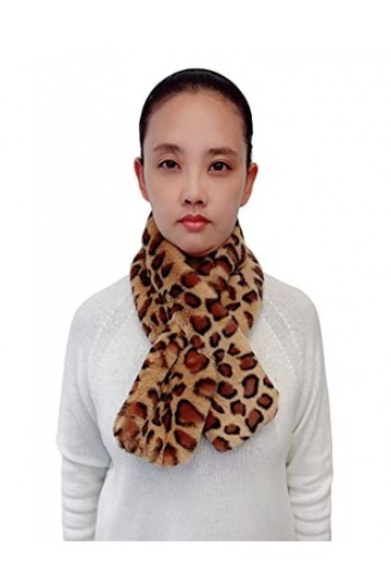 Lina & Lily Écharpe à Col en Fausse Fourrure pour Femme Hiver Léopard Marron 