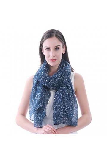 Lina & Lily Écharpe Foulard pour Femme Imprimé Constellation Étoiles Bleu 
