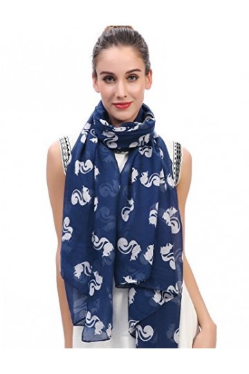 Lina & Lily Écharpe Foulard pour Femme Imprimé Écureuil Bleu 