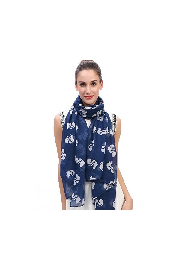Lina & Lily Écharpe Foulard pour Femme Imprimé Écureuil Bleu 
