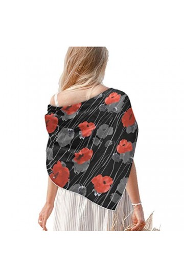 Foulard carré en soie pour cheveux – Rouge et gris avec fleurs de coquelicots