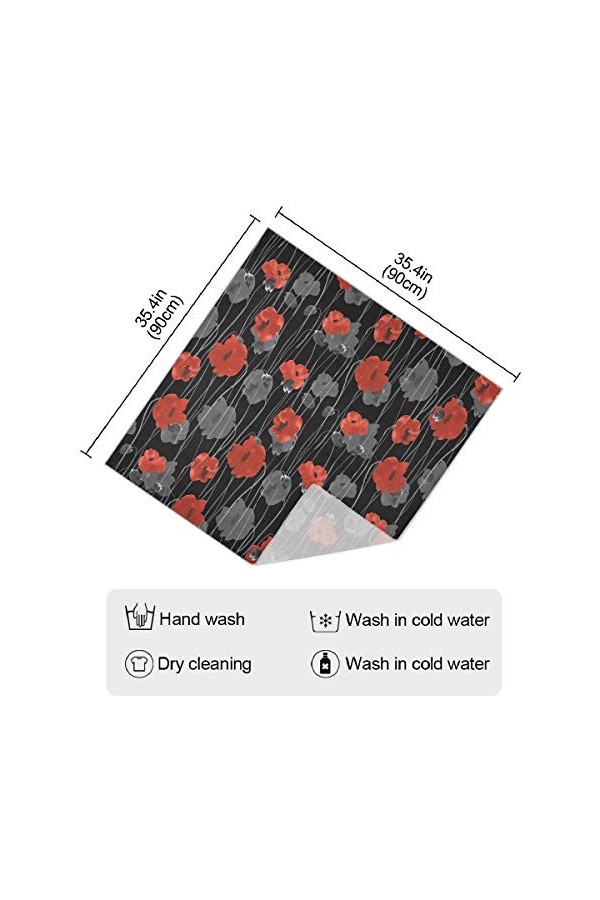 Foulard carré en soie pour cheveux – Rouge et gris avec fleurs de coquelicots