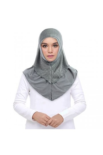 DAMILY Été Hijab Écharpe Femmes Pleine Cou Couverture Instant Jersey Hijab Foulards Double Couche Khimar avec Voile Dargent,