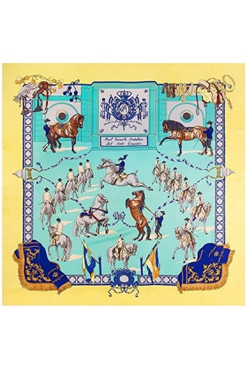 PINGGUO Foulard carré en soie sergée de 130 cm avec imprimé cheval pour femme