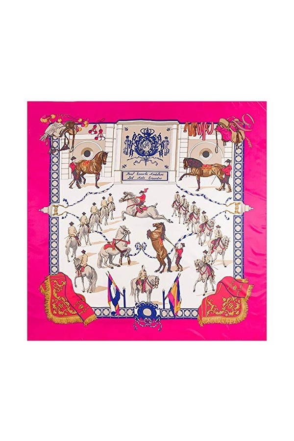 PINGGUO Foulard carré en soie sergée de 130 cm avec imprimé cheval pour femme