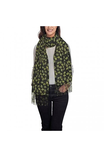 527 Shawl Feuilles De Ginkgo Sur Noir Écharpe Femme Mode,Imprimé Femme Foulard Hiver Écharpe Pour Mariage Party 72X197Cm