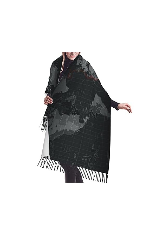 Foulard chaud en cachemire à franges avec motif tête de mort et cactus mignon - Unisexe pour homme et femme - Écharpe dhiver