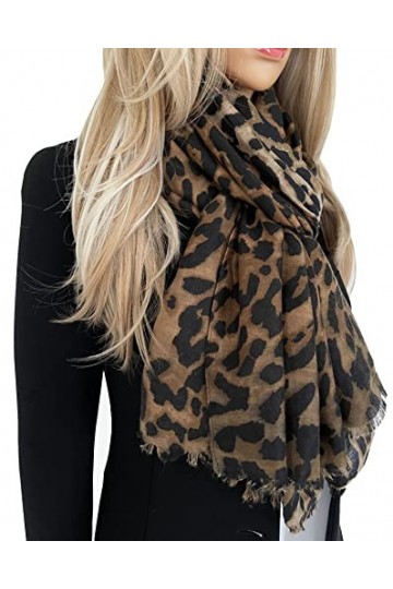 The Accessory Co Grande écharpe en peau de serpent pour femme Imprimé léopard Écharpes légères Jaune moutarde Orange Rouge Bl