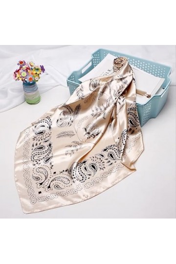 LA FERANI Foulard dété en soie beige pour femme - 90 x 90 cm - Carré - Cadeau pour mère, beige, 90x90