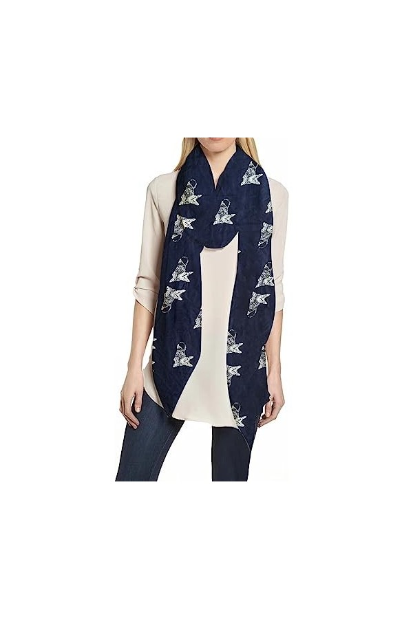 Lina & Lily Écharpe Foulard Femme à Motif Chat Bleu Foncé 