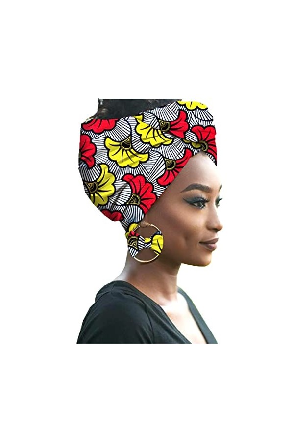 HZQIFEI Turban de Femmes, Turbans Foulard avec Boucle doreille Imprimé Bandeau Headwraps Style 26, 55 * 180cm 