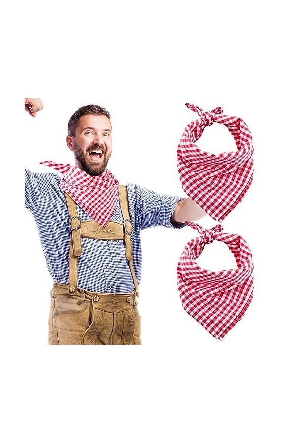Hicarer 2 Foulards de Fête de Bières 45 x 105 cm Écharpe à Carreaux Écharpe Triangle Traditionnelle Bavaroise Rouge, Blanc 