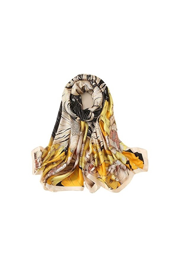 WEIGEER Silk Scarf Women Shawl Yellow Scarf Stain Neckerchief Head Wrap Thin Scarf Ladies Beach Shawl Vintage Bridal Chiffon 