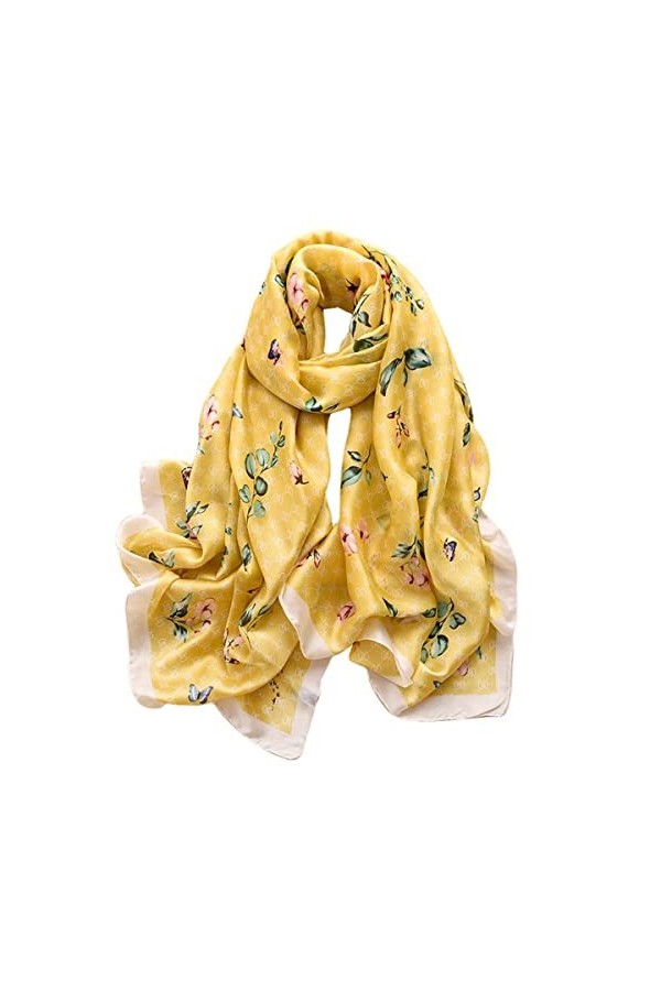 WEIGEER Silk Scarf Women Shawl Yellow Scarf Stain Neckerchief Head Wrap Thin Scarf Ladies Beach Shawl Vintage Bridal Chiffon 
