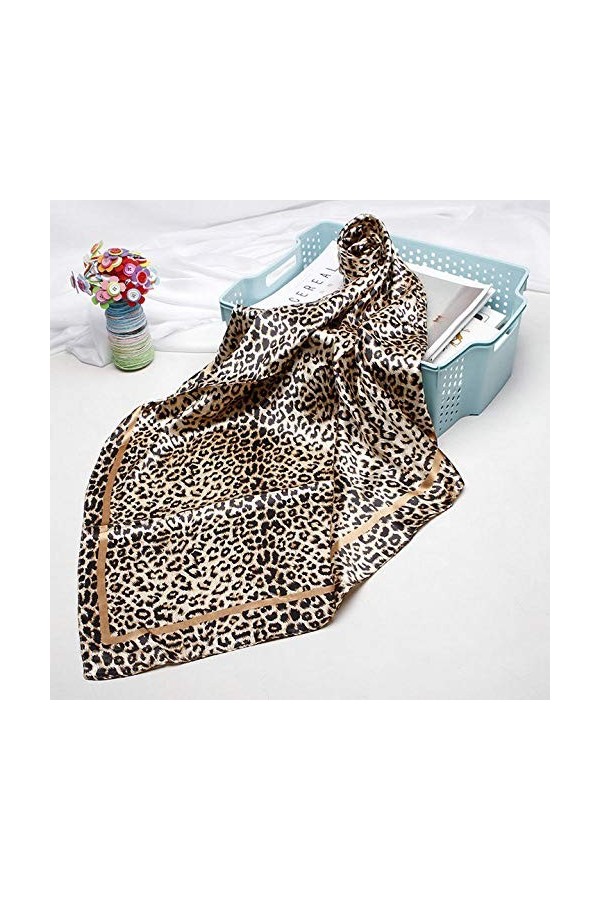 Echarpe Femme,Mode Automne Doux Léopard Argent Doré Soie Foulard Carré Écharpes pour Dames Cadeaux Mariage Bal De Fête Châle,