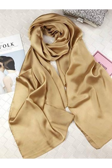Echarpe Femme,Mode Automne Moelleux Foulard en Soie Dorée Écharpes pour Dames Femmes Cadeaux De Mariage Fête De Bal Toutes Sa