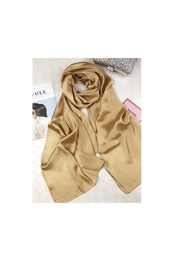 Echarpe Femme,Mode Automne Moelleux Foulard en Soie Dorée Écharpes pour Dames Femmes Cadeaux De Mariage Fête De Bal Toutes Sa