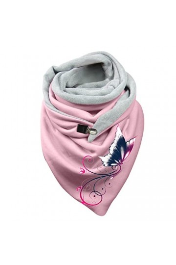 Yudiega Foulard Femme Boucle Écharpe Femme Fleur Papillon Imprimé Coton Hiver Chaud Écharpe avec Boutons Écharpe Bleu Femme, 
