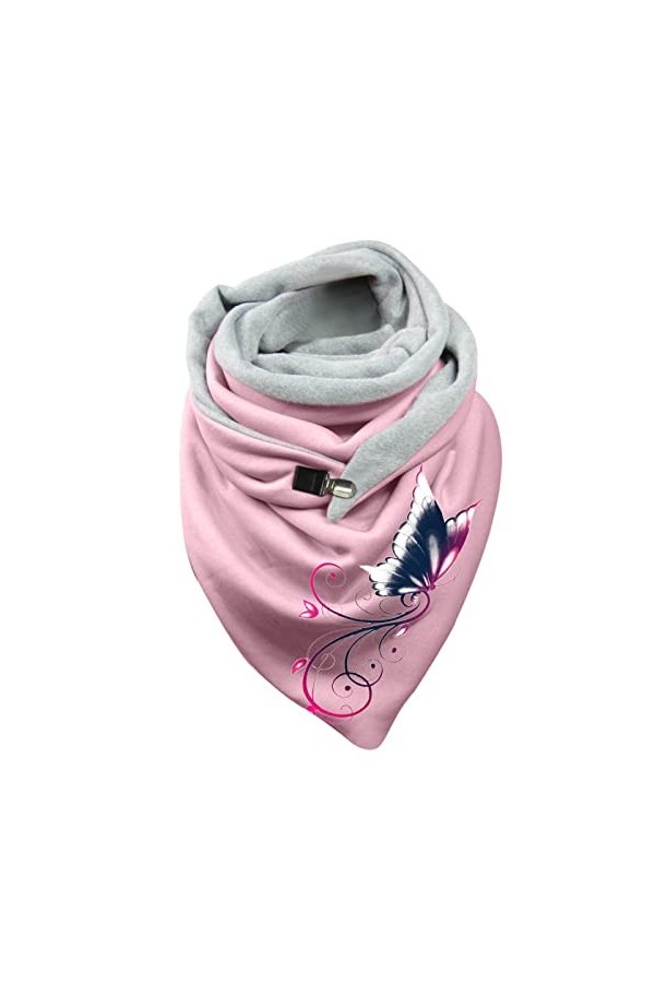 Yudiega Foulard Femme Boucle Écharpe Femme Fleur Papillon Imprimé Coton Hiver Chaud Écharpe avec Boutons Écharpe Bleu Femme, 