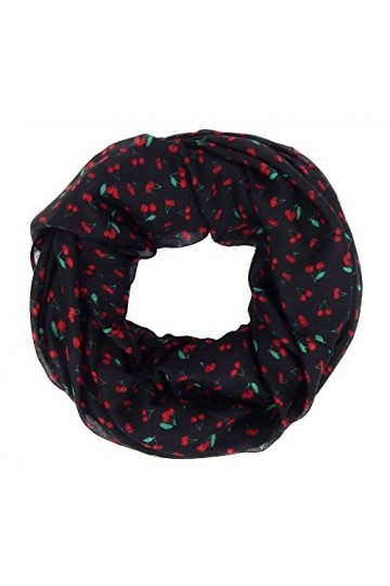 Ella Jonte FOULARD ÉCHARPE FEMME by Tube Snood noir rouge avec cerises très chic rockabilly