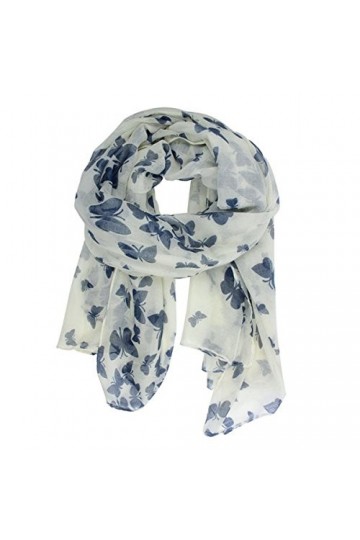 VORCOOL Voile Écharpe Longue Doux Foulard avec Papillon Bleu + Blanc 
