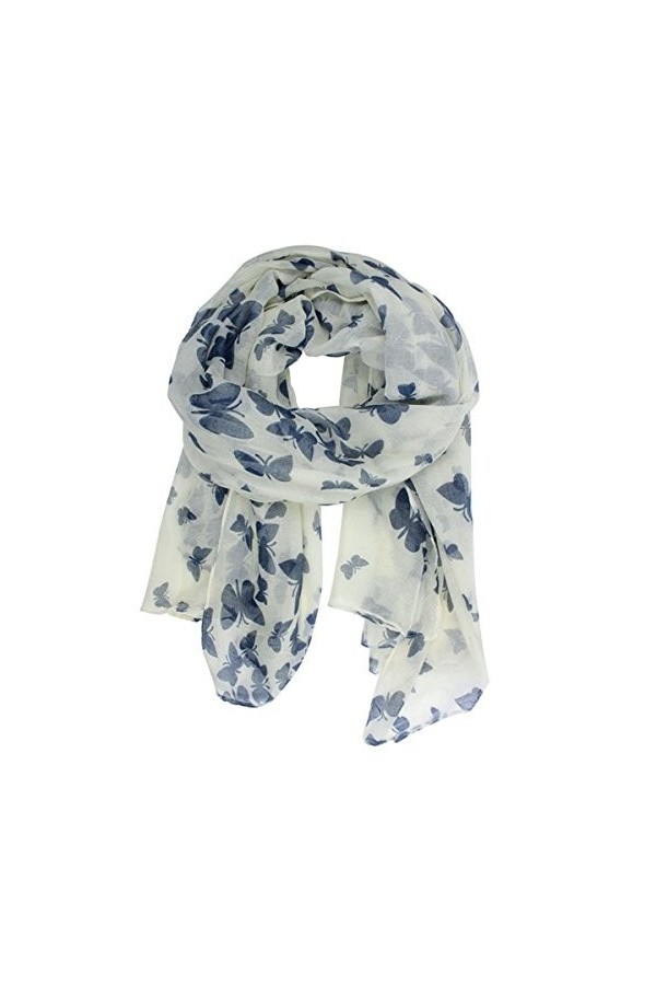VORCOOL Voile Écharpe Longue Doux Foulard avec Papillon Bleu + Blanc 
