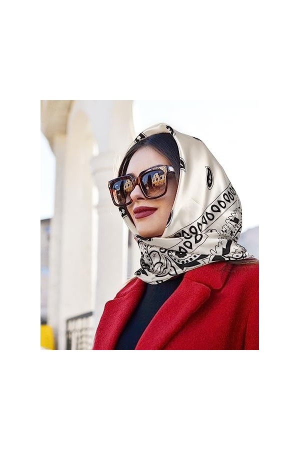 Foulard Carré Femme Grand Bandanas Écharpe Doux Polyester Bandeaux Cheveux Accessoires Mouchoir Motif dImpression Classiques