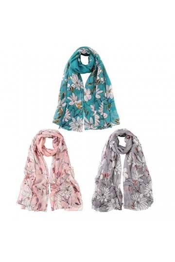 WELROG 3 PCS Foulard Femme - Voile Echarpes Longue Femme Écharpe Châle Pour Femme Etole Femme Écharpe à Fleurs pour LHiver, 