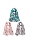 WELROG 3 PCS Foulard Femme - Voile Echarpes Longue Femme Écharpe Châle Pour Femme Etole Femme Écharpe à Fleurs pour LHiver, 