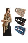 WELROG 3 PCS Foulard Femme - Voile Echarpes Longue Femme Écharpe Châle Pour Femme Etole Femme Écharpe à Fleurs pour LHiver, 