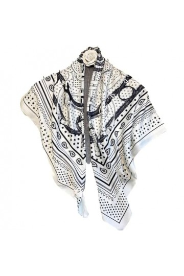 LA FERANI Foulard en soie blanche pour femme - 90 x 90 cm - Vintage - Cadeau pour mère, Blanc., 180x90