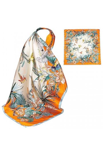 ZhaoCo Foulard Carré en 100% Soie de Mûrier, 66 x 66cm / 26 x 26 Pouces Petit Chaude Léger Écharpe Bandana en Satin pour Femm