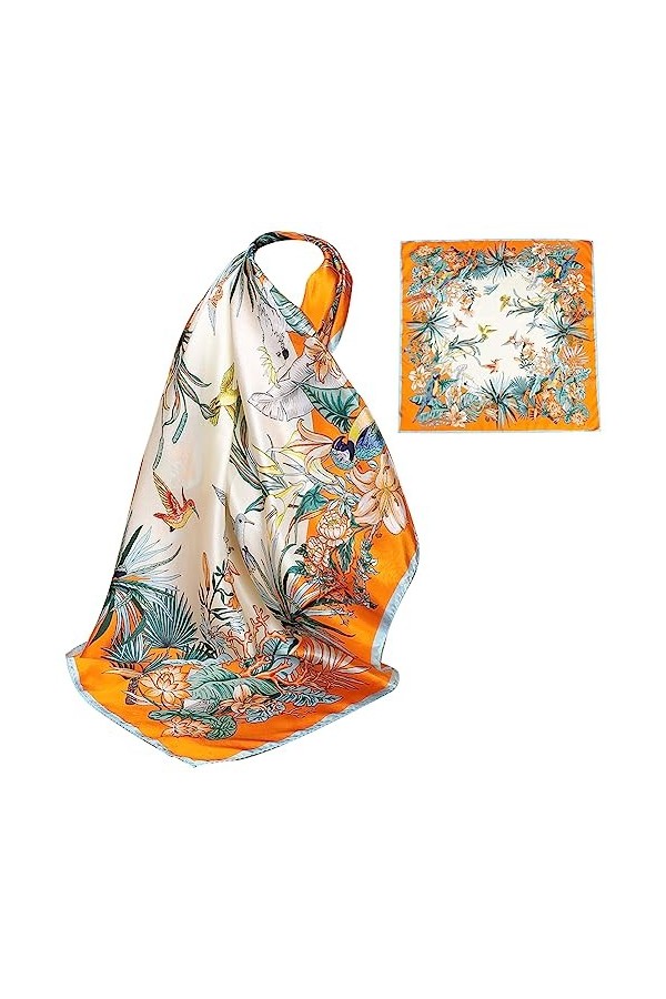 ZhaoCo Foulard Carré en 100% Soie de Mûrier, 66 x 66cm / 26 x 26 Pouces Petit Chaude Léger Écharpe Bandana en Satin pour Femm