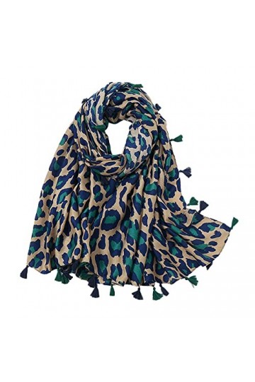 Muzboo Écharpe élégante pour femme, motif à pompons, écharpe légère pour plage, soirée, mariage, 180 x 85 cm, vert + léopard,