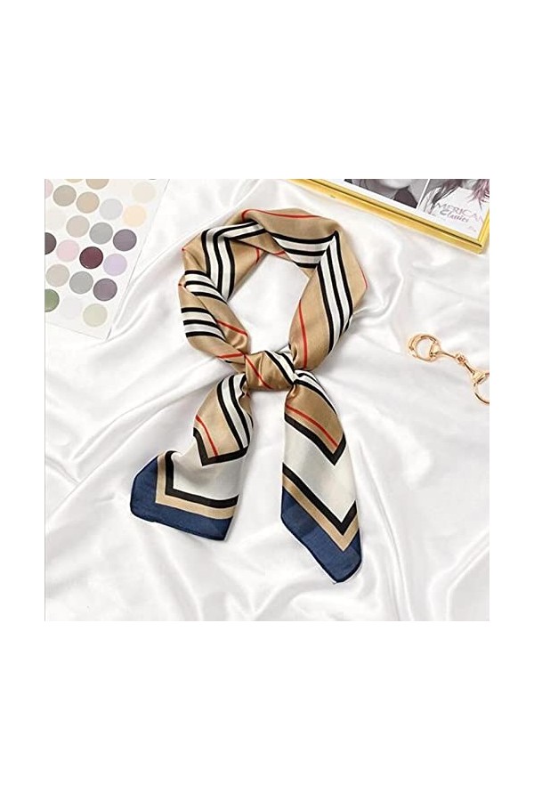 SHIYONG Femmes Multifonction Polyester Foulard en Soie Rayures Élégantes Imprimé Décontracté Satin Petit Carré Wraps Foulards