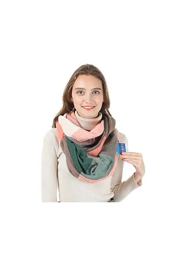 Simoda Foulard femme à carreaux infinity hiver écharpes douces et chaudes avec une poche cachée secrète Navy 