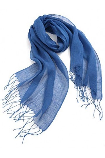 prettystern Femme Homme 100% Lin Foulard Écharpe uni-coloré franges tissé Printemps et en Été - T51 jeans bleu