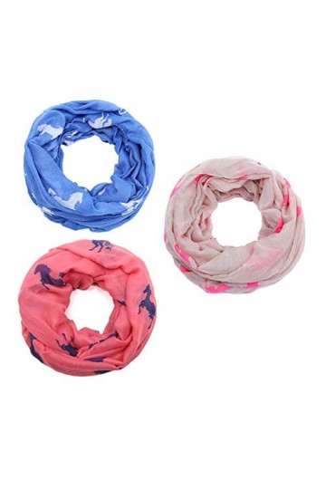 AnJuHoPa Echarpe, Chèche, Foulard en viscose respirante Adorable imprimé animalier pour Femmes et Filles 3pcs set Cheval