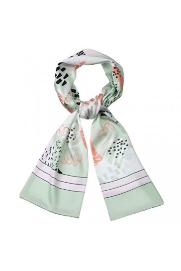 Sourcing map Femmes Graffiti Polka Dot Stripe Écharpe Cou Foulard Foulard Foulard - Vert - 146 x 13 cm/57.48 x 5.12" L*W 