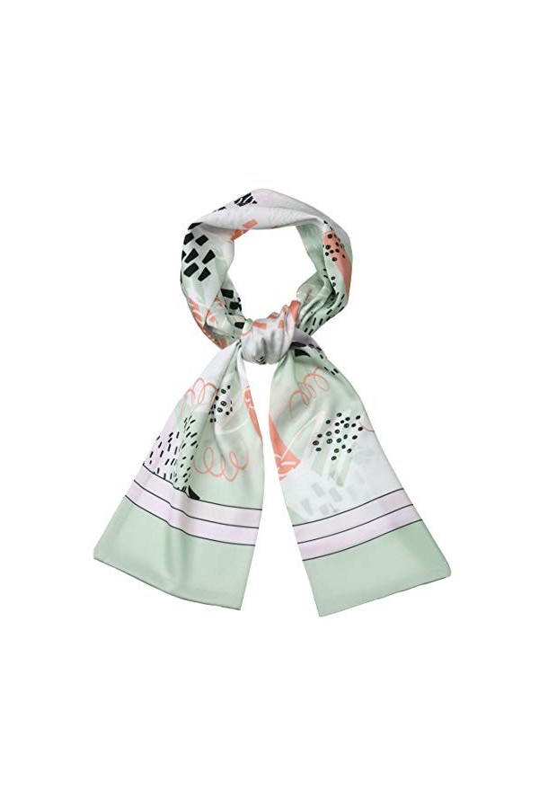 Sourcing map Femmes Graffiti Polka Dot Stripe Écharpe Cou Foulard Foulard Foulard - Vert - 146 x 13 cm/57.48 x 5.12" L*W 