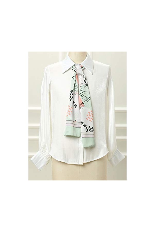 Sourcing map Femmes Graffiti Polka Dot Stripe Écharpe Cou Foulard Foulard Foulard - Vert - 146 x 13 cm/57.48 x 5.12" L*W 