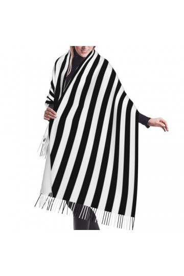 GRatka Écharpe, rayé noir et blanc, écharpe à franges unisexe grand châle chaud et doux au toucher cachemire enveloppements 1