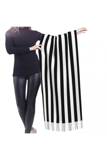 GRatka Écharpe, rayé noir et blanc, écharpe à franges unisexe grand châle chaud et doux au toucher cachemire enveloppements 1