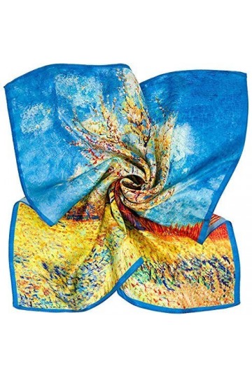 Moondrops Silver Van Gogh Pêche Arbre - Carré foulard - 53cm - 100% Véritable Pure Soie Naturelle