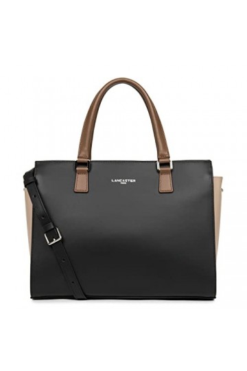 LANCASTER Grand sac cabas main - Smooth Noir - Nude - Vison