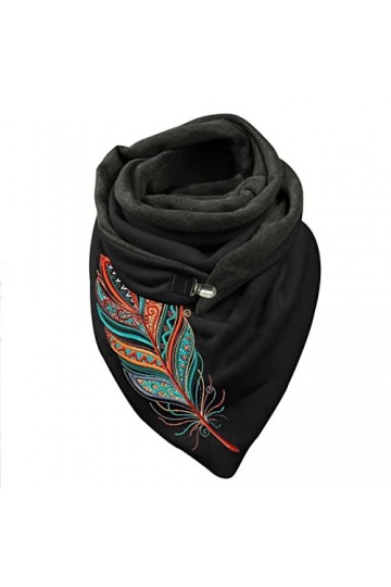 Foulard dhiver chaud boutonné en coton imprimé plumes pour femme JnY674, G, taille unique