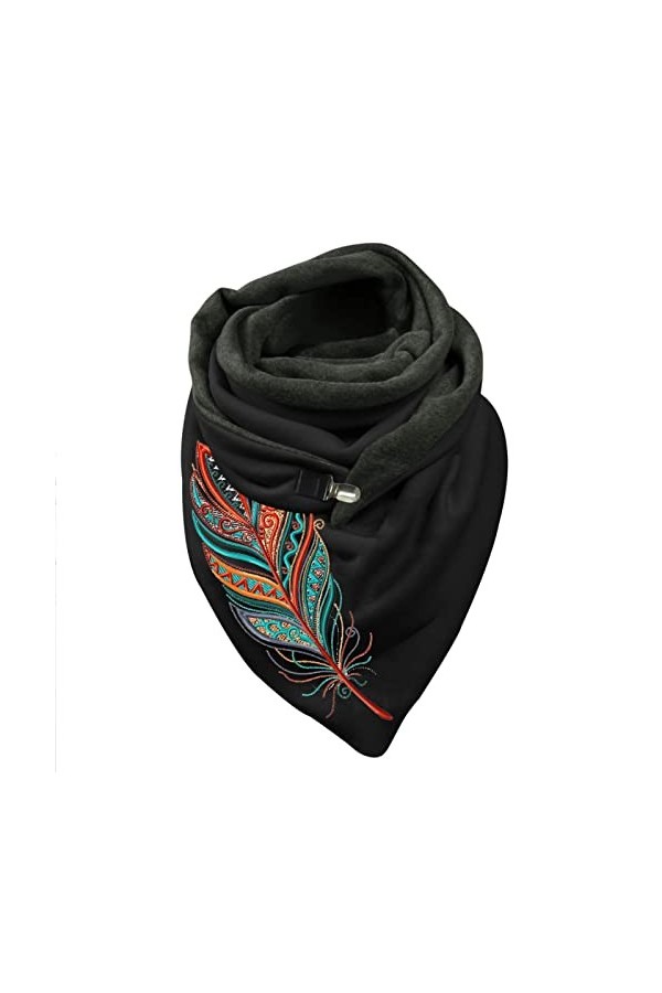 Foulard dhiver chaud boutonné en coton imprimé plumes pour femme JnY674, G, taille unique